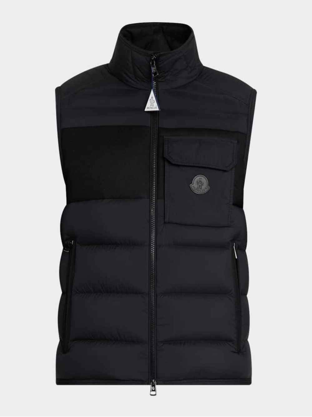 Moncler Men's Black Down Puffer Vest with High Collar and Chest Pocket